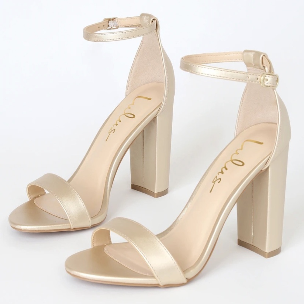 Lulu’s Gold Ankle Strap Heels